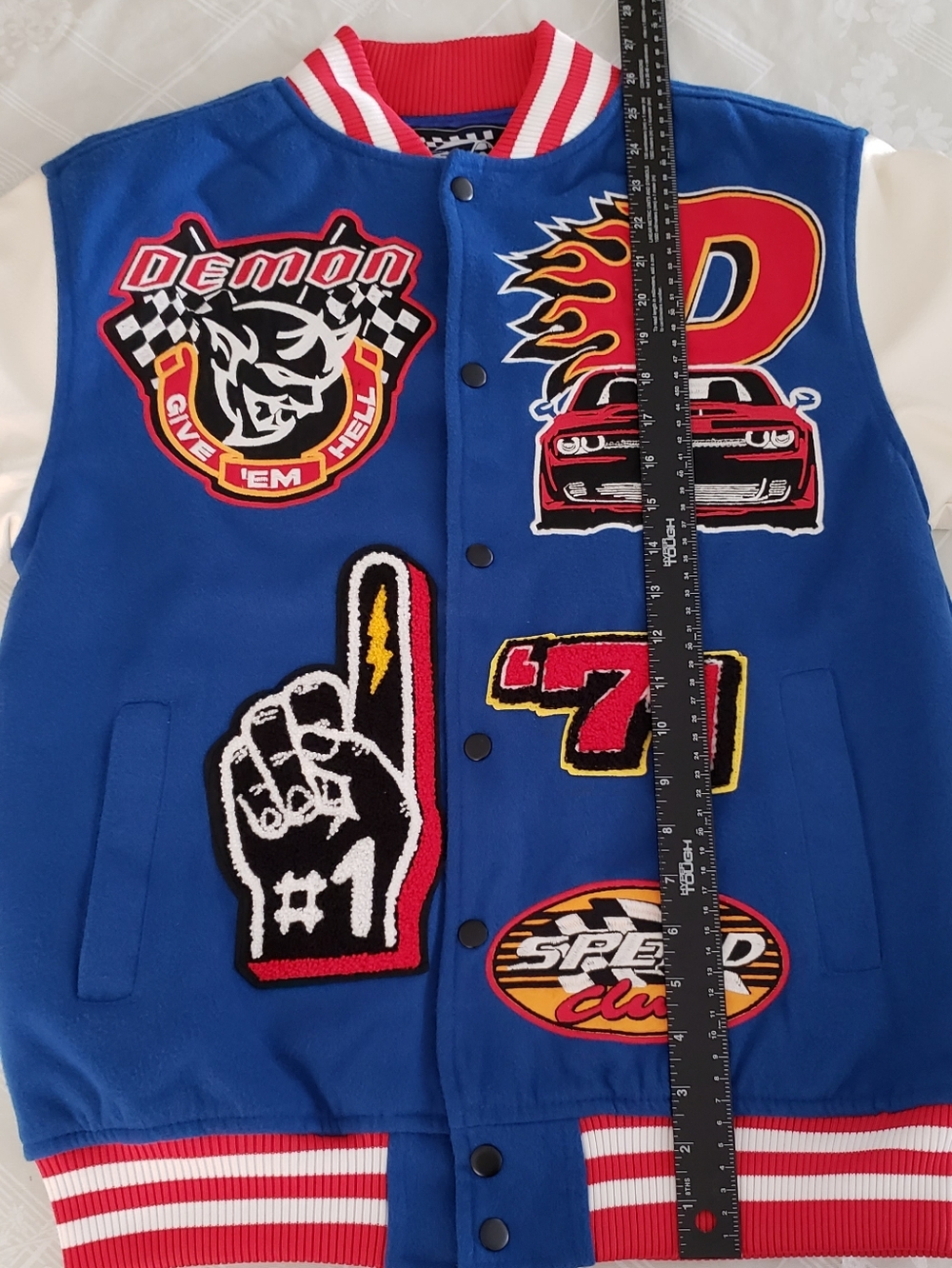 Dodge X Reason Demon SRT Rebel Varsity Jacket Blue NEW Men’s Size Small NWOT - Picture 12 of 12